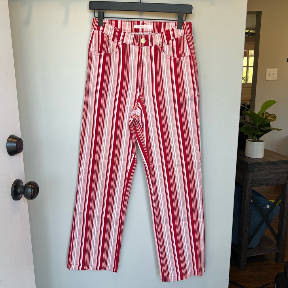 MAC Jeans Red Striped Melanie Pants - size 36x32 (approx 6)